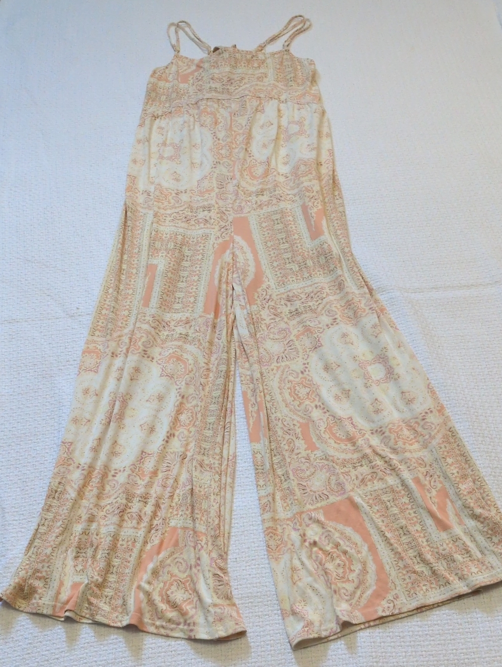 Free People Peach & Cream Paisley Wide-Leg Jumpsuit